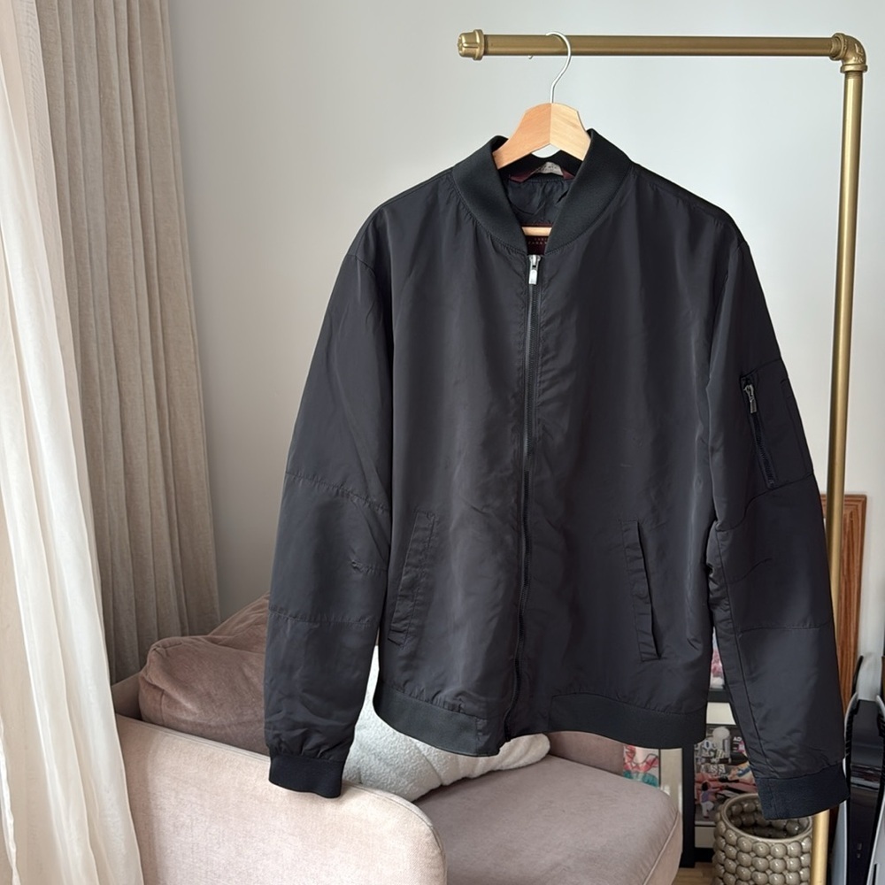 Men's ZARA Classic Black Bomber Jacket, Size XXL